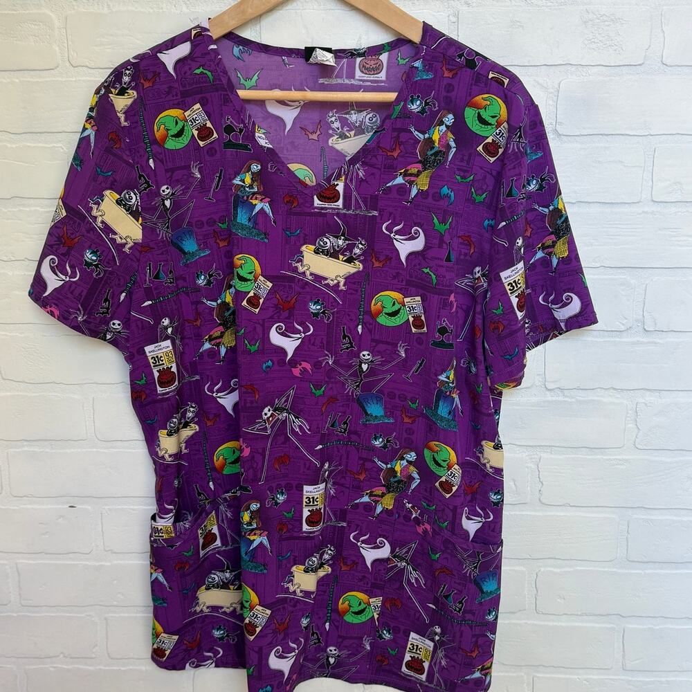 Disney Tim Burtons Nightmare Before Christmas Women's Scrub Top Sz XL